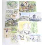 Indistinctly signed Peter Rankin?, XX, A collection of watercolours to include an Alpine town street