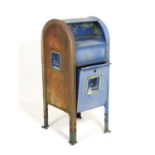 US Mail: a mid 20thC American postal box, in blue painted finish, 50" tall, 20" wide, 22" deep