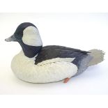 A 21stC American life-sized hand carved, hand painted wooden decoy duck, with inset glass eyes,