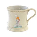 A Victorian Staffordshire mug with relief cricket decoration and beaded detail, believed to depict