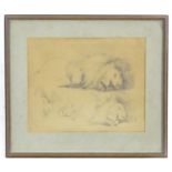 Initialled KG, 19th / 20th century, Pencil drawing, Studies of a lion sleeping. Initialled lower