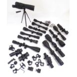 Shooting: an assortment of telescopic sights for air rifles, rimfire and centrefire rifles,