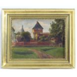 Indistinctly signed, 19th century, Oil on board, A Continental castle. Signed and dated 1880 lower