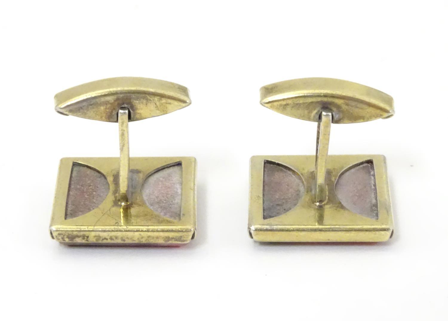 Russian silver gilt cufflinks set with pink rhodonite hardstone detail. 3/4" wide Please Note - we - Image 5 of 8