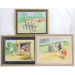 T Stevens, 20th century, Three watercolour storyboards depicting scenes from nursery rhymes to