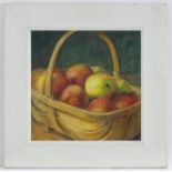 Susan Airy, 20th century, English School, Oil on canvas, Apples in a wooden trug. Approx. 11 1/2"