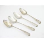 A set of 4 Geo III teaspoons with bright cut decoration. Maker RF. 5" long Please Note - we do not