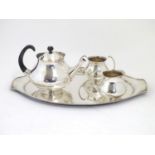 Eric Clements: Eric Clements for Elkington & Co modernist silver plated three piece bachelor tea set