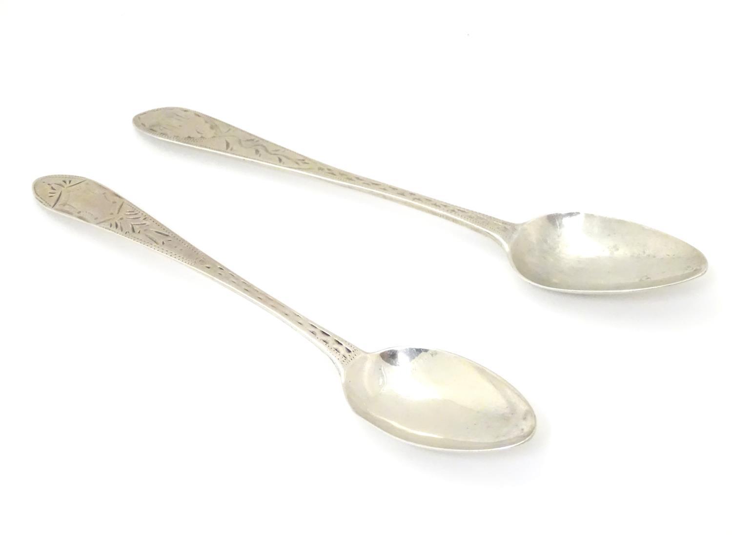 Two Geo III Scottish Celtic point teaspoons with bright cut decoration 5 1/4" long Please Note - - Image 7 of 8