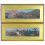 20th century, Oriental School, Oil on board, A pair of landscape scene with figures in