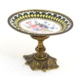 An early 20thC Continental small proportion tazza with floral and foliate enamel detail and banded