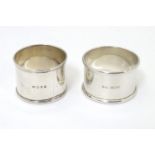 Two silver napkin rings, one hallmarked London 1844, the other Birmingham 1986 (2) Please Note -