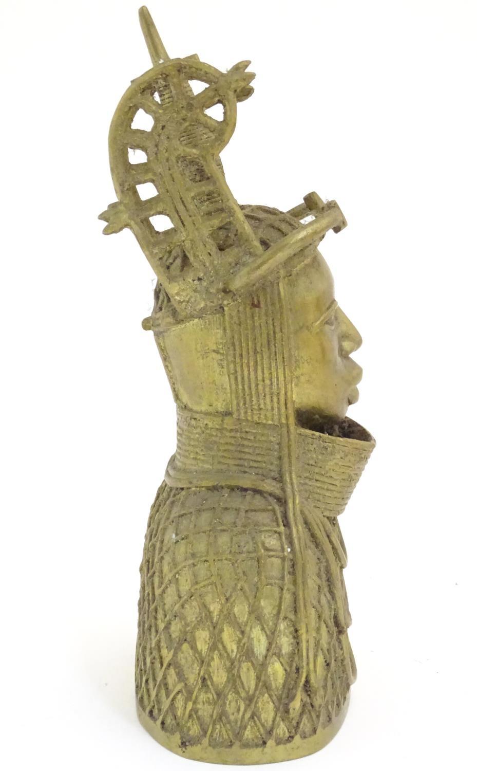 An early 20thC cast model of the Benin Bronze bust depicting Oba of Benin in ceremonial dress. - Image 4 of 5