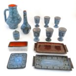 A large quantity of French Alain Maunier Vallauris ceramic wares to include jugs, vases,
