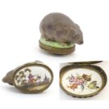 A 19thC porcelain bonbonniere / snuff box modelled as a mouse, the lid with hand painted