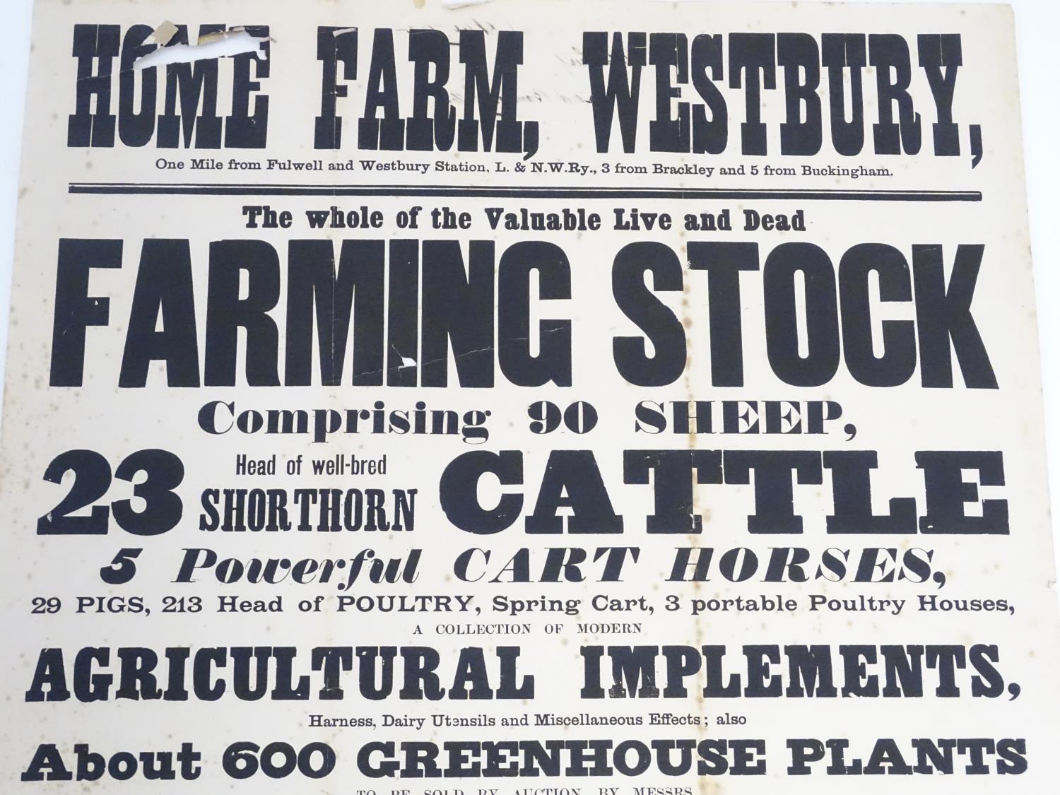 Local interest: a Victorian auction advertising poster, Home Farm, Westbury Bucks: farming stock, - Image 4 of 5