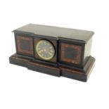 Clock: a large 19thC black and red marble mantel clock, of break front form, 18 5/8" wide, 7 1/2"