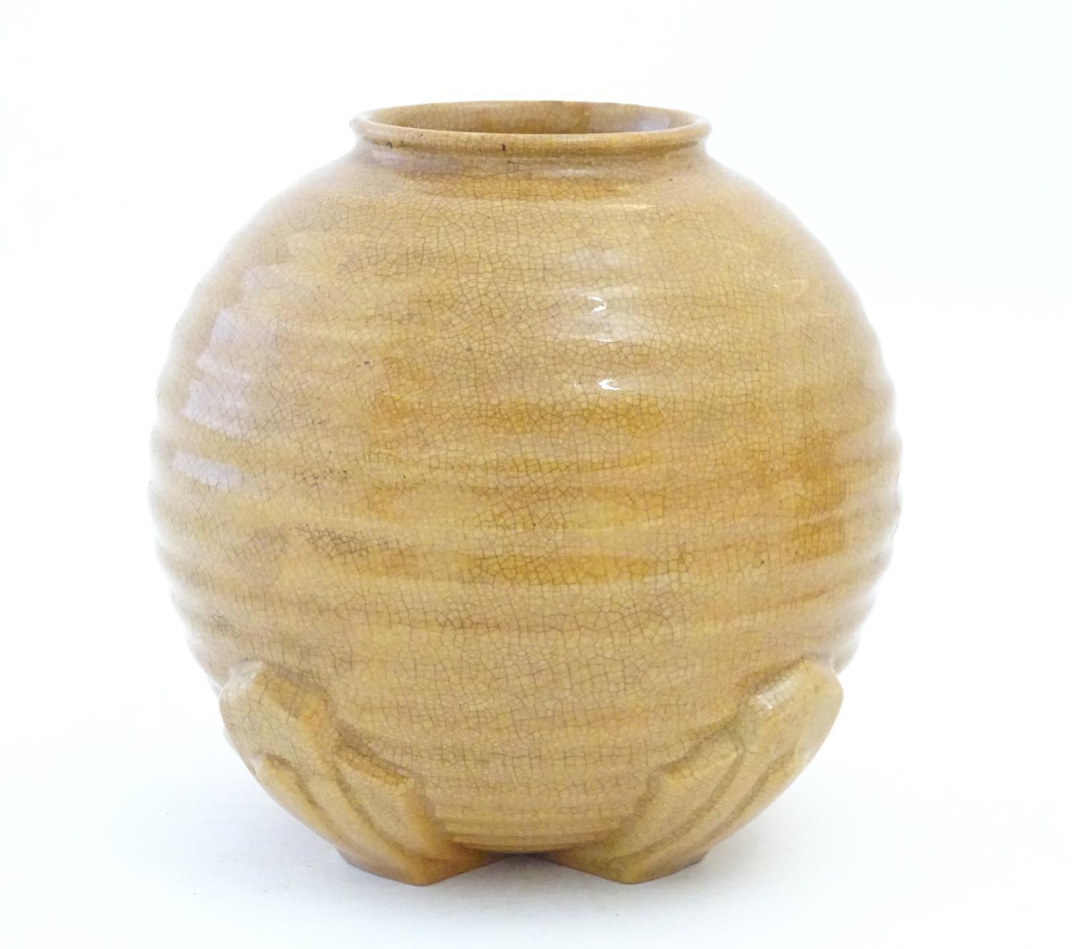 An Art Deco globular vase with ribbed decoration. Approx. 7" high Please Note - we do not make - Image 5 of 7