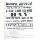 A Victorian auction advertising poster, King's Sutton, Oxon: 150 tons of hay and straw, 13 lots,