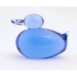 A retro pale blue art glass model of a duck 5" long Please Note - we do not make reference to the