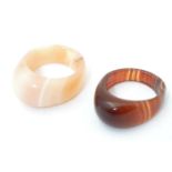 Two retro 20thC agate hardstone dress rings. ring size approx R and U 1/2 (2) Please Note - we do