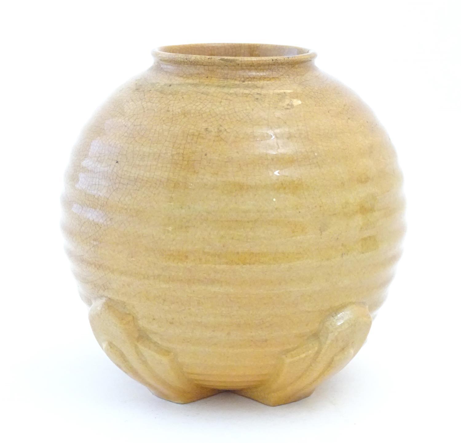 An Art Deco globular vase with ribbed decoration. Approx. 7" high Please Note - we do not make - Image 3 of 7