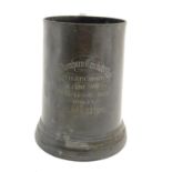 Cricket, Athletics: a Victorian two-pint pewter tankard trophy with glass base, inscribed 'Beckenham