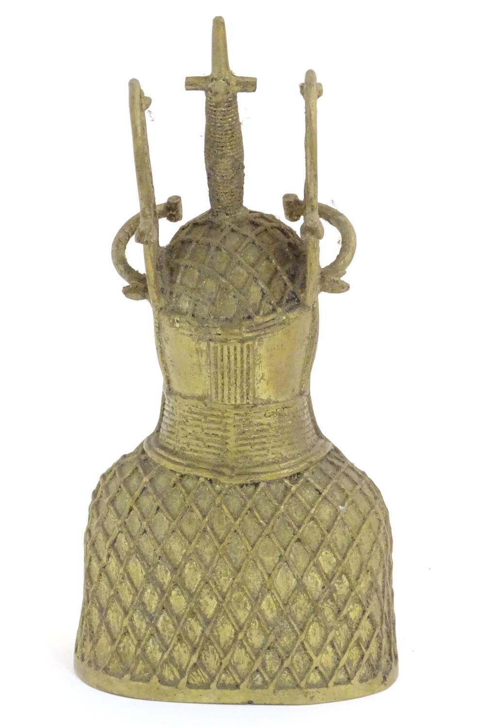 An early 20thC cast model of the Benin Bronze bust depicting Oba of Benin in ceremonial dress. - Image 5 of 5