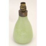 A retro art glass table lamp, the lime green glass base with bubble detail. Possible Murano.