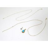 A 9ct gold pendant and chain, the pendant set with turquoise cabochon, together with a 9ct gold