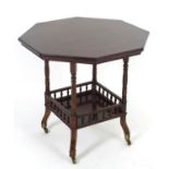 A late 19thC rosewood side table with an octagonal top above an under tier with a galleried surround