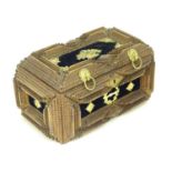 A 19th / 20thC tramp / folk art box with applied velvet and decorative mounts. Approx. 4 1/2" high x