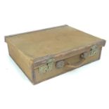 A mid-20thC canvas and leather instrument case, with green baize lining, 20" wide, 16 1/2" deep, 5