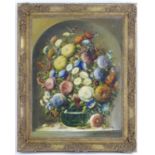 Rima, 19th / 20th century, Oil on board, A still life study of flowers in a vase on a ledge with