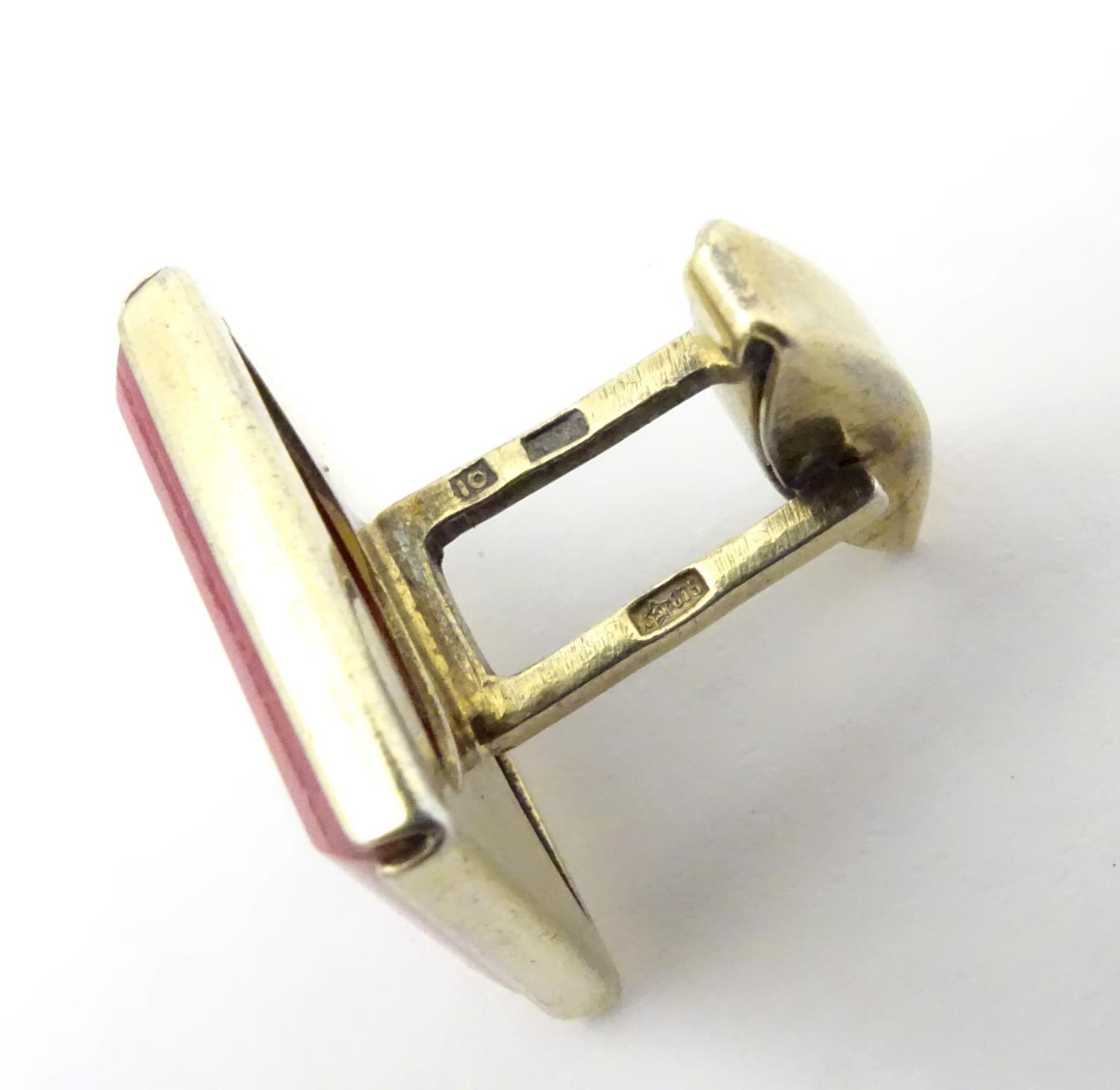 Russian silver gilt cufflinks set with pink rhodonite hardstone detail. 3/4" wide Please Note - we - Image 8 of 8