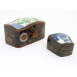 Two Oriental papier mache boxes of shaped form with flower and foliate decoration. Largest approx. 3