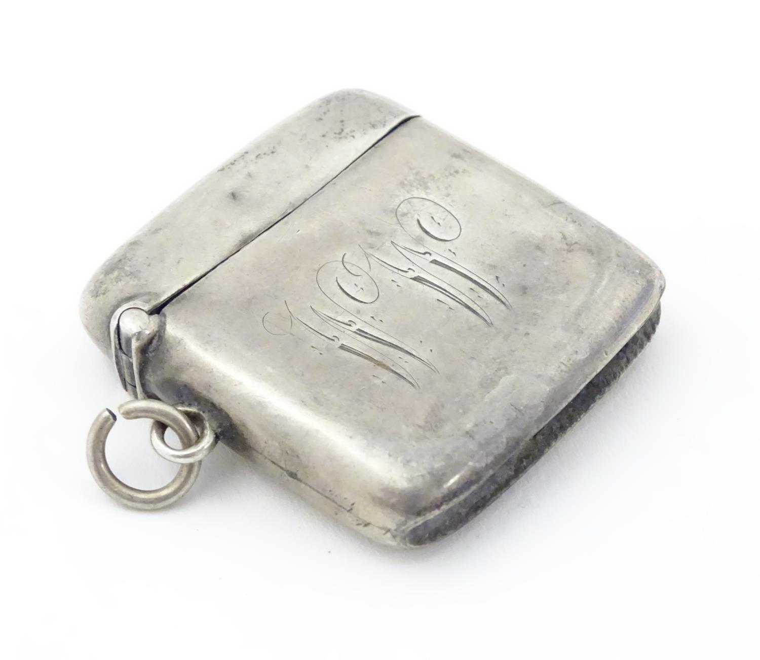 A silver vesta case. Hallmarked Birmingham 1900 maker Joseph Gloster. 1 3/4" x 1 1/34" Please Note -