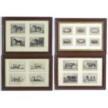 19th century, Monochrome engravings, Four plates depicting bulls / cows framed together,