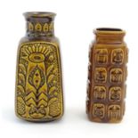 Two West German Bay vases, one with stylised bird detail, the other with stylised building and