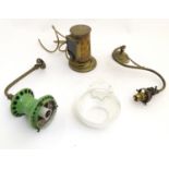 Lighting : Two various wall light fittings one with Rd no 496809 and patent no 10783. A brass lamp