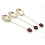 3 coffee bean spoons hallmarked Birmingham 1924 maker TW & S 4" long Please Note - we do not make
