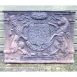 Salvage & Architectural Antiques: A cast iron fireback decorated with the Royal coat of arms of