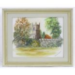 K. M. Faulkner, 20th century, Watercolour, Passenham Church. Signed lower right. Approx. 6 1/4" x 8"