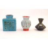 Three West German vases comprising a square vase designed by Carstens Tonnishof in the pattern