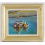 Michael P. Richardson, 20th century, English School, Oil on board, Fishermen Going Ashore. Signed