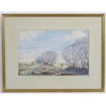 Sandy Lines, 20th century, Watercolour, A country landscape with figures on horseback. Signed lower