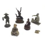 A quantity of assorted Oriental cast figures, to include a seated Buddha, a dancing deity, a farmer,