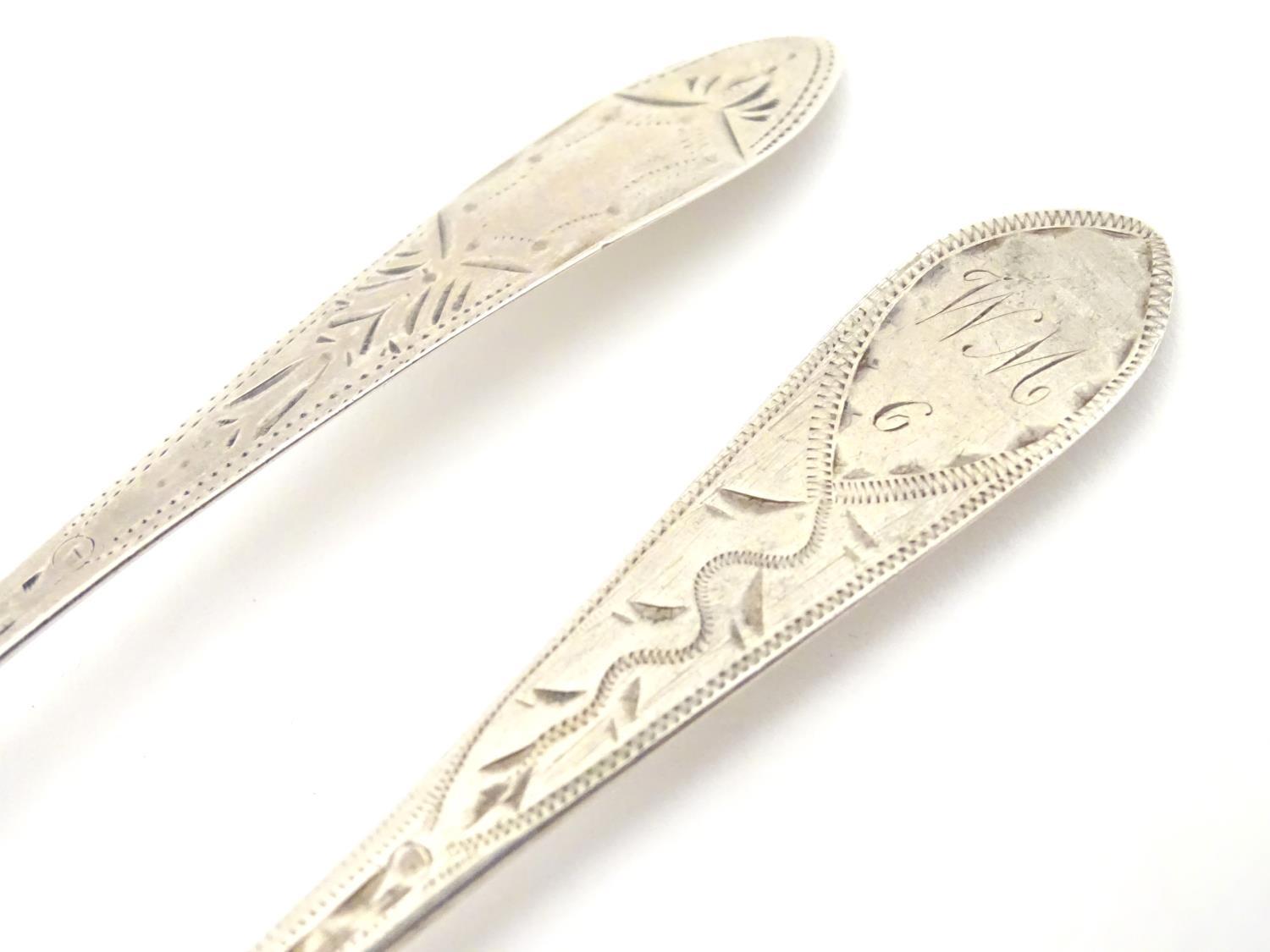 Two Geo III Scottish Celtic point teaspoons with bright cut decoration 5 1/4" long Please Note - - Image 8 of 8