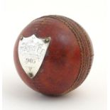 Buckinghamshire Local Interest - Padbury Cricket Club : A 'Crown' 5 1/2 oz cricket ball with applied