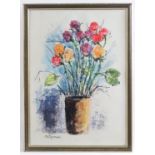 Vito Ferrari, 20th century, Italian School, Oil on paper, A still life study of flowers in a vase.